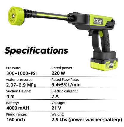 Seese Cordless Pressure Washer with Single Port Charger Base – Portable Cleaning Solution for Cars, Home, and Garden Use