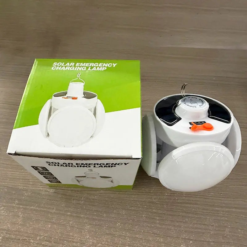 Portable Solar Camping Lantern - Foldable LED Light with Hook, Rechargeable USB Lamp for Home, Office, Tent, Emergency, and Power Outage Lighting