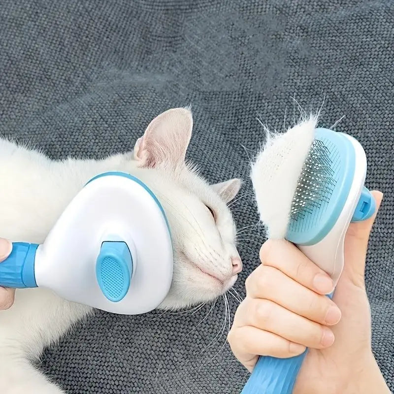 Pet Hair Removal Comb - Professional Grooming Brush and Deshedding Tool with One-Click Cleaning Mechanism for Dogs and Cats
