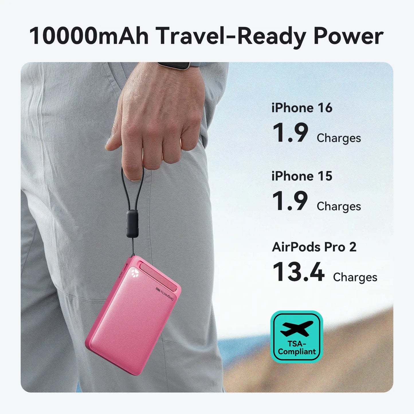 INIU Magfino Qi2 Certified 15W 10000Mah Magnetic Portable Charger with Built-In Foldable Stanｄ, Ultra Slim 45W Fast Charging Power Bank Travel Wireless Metal Battery Pack, Detachable Lanyard USB C Cable Phone Charger for Iphone 17 16 15 14 13 12 Series,Su