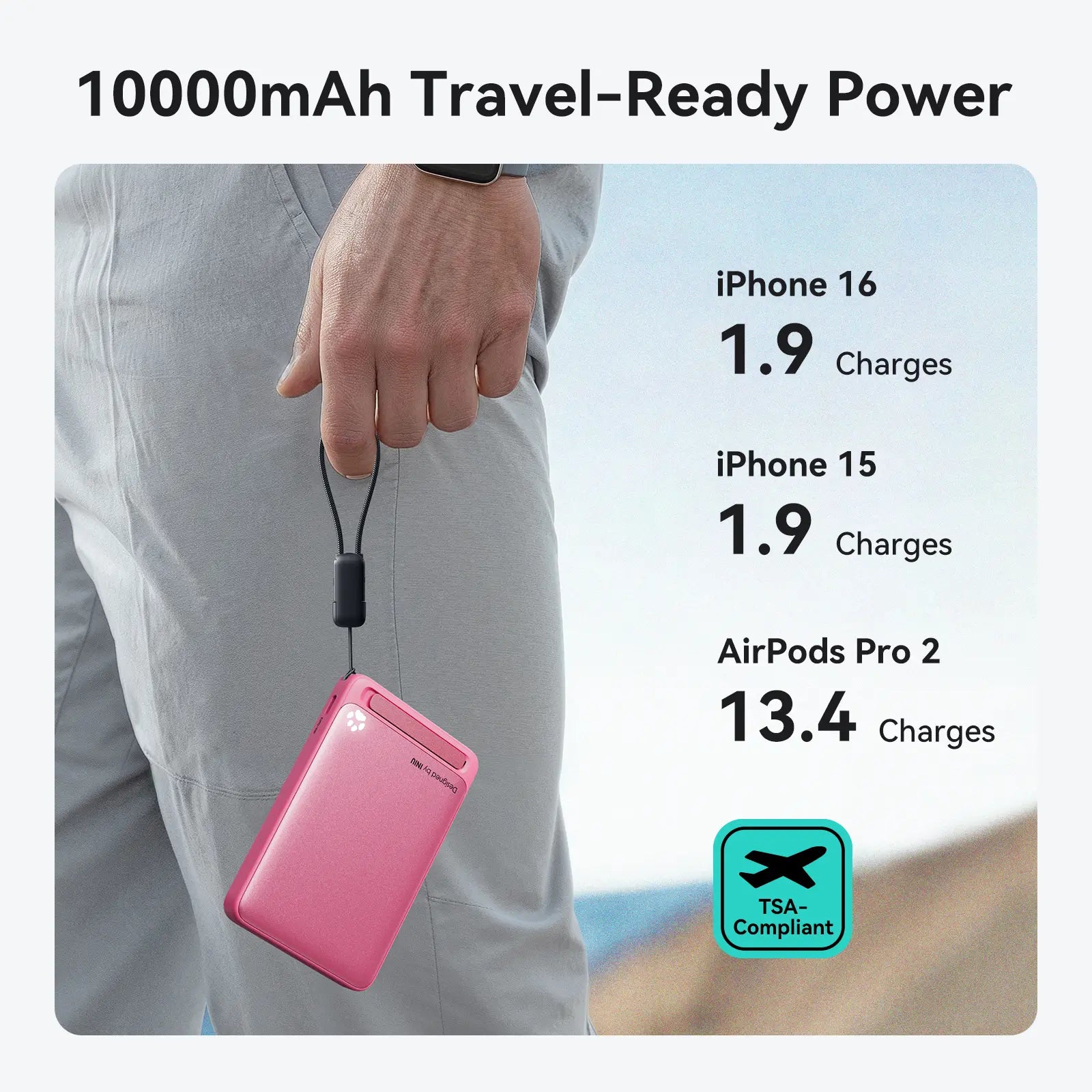INIU Magfino Qi2 Certified 15W 10000Mah Magnetic Portable Charger with Built-In Foldable Stanｄ, Ultra Slim 45W Fast Charging Power Bank Travel Wireless Metal Battery Pack, Detachable Lanyard USB C Cable Phone Charger for Iphone 17 16 15 14 13 12 Series,Su