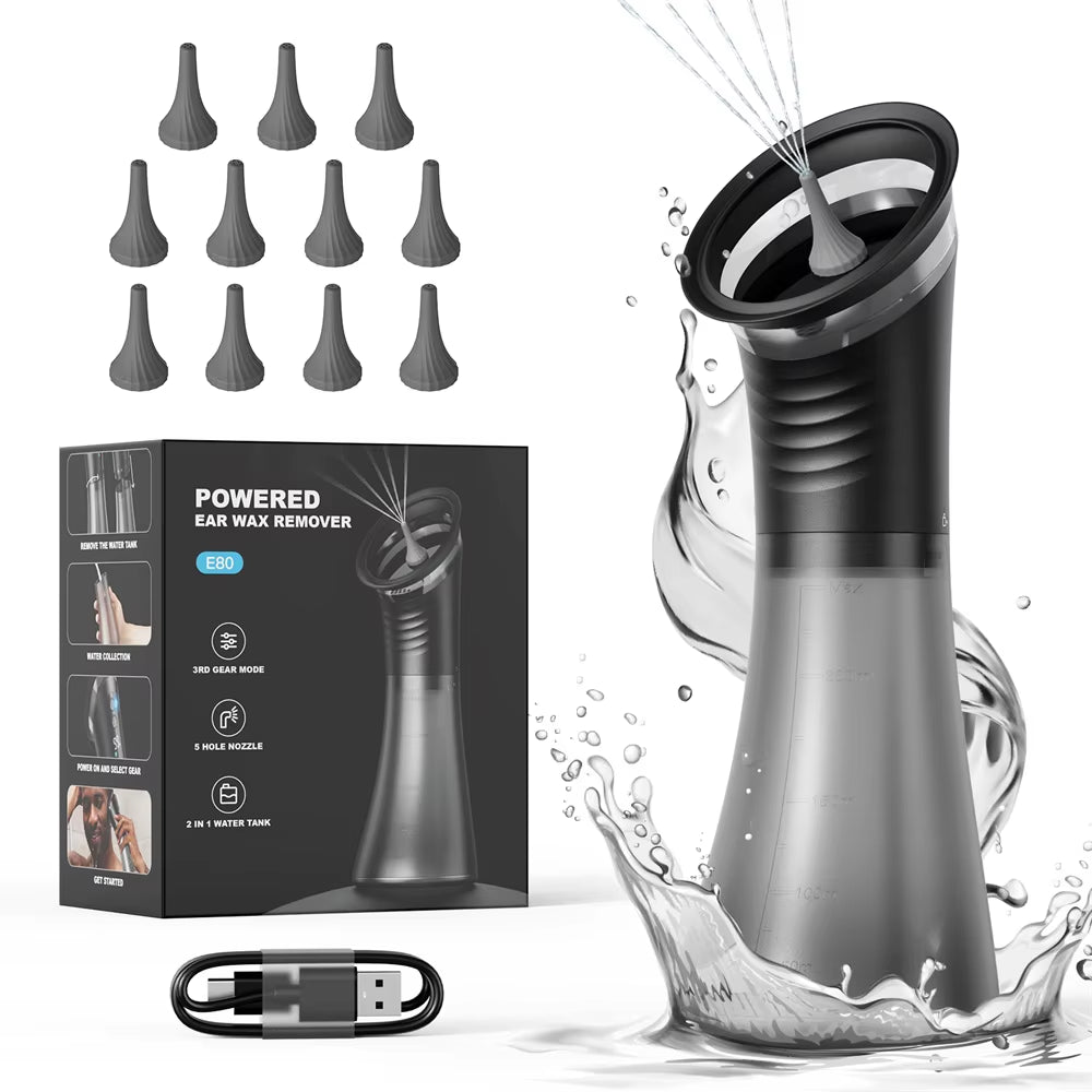 Electric Ear Wax Removal System Water Powered Ear Cleaning Tool with Irrigation Flusher 3 Pressure Settings Safe & Effective