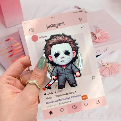 Pack Kawaii Horror Movie Characters Phone Grip Acrylic Griptok - Creepy Cute Slasher Killers Cell Phone Stand Holder, Spooky Halloween Finger Ring Grip Set, Funny Ghost Story Fan Gift for Teens Adults