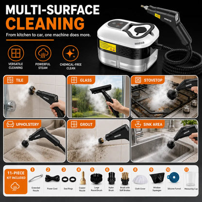MREGB Handheld Steam Cleaner High-Temperature Pressurized Portable Steamer Fast Heat-Up Deep Cleaning Tool with Accessories for Car Detailing Kitchen Grease Bathroom Tile Floor Multi Surface Home Appliance Wash Equipment Summervibes☀️