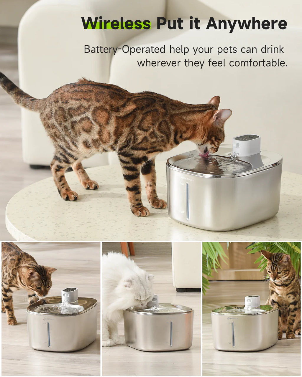 APETDOLA 4L Wireless Cat Water Fountain Auto Sensor Drinking Fountain for Cats Dog Drinker Pet Water Dispenser Accessories