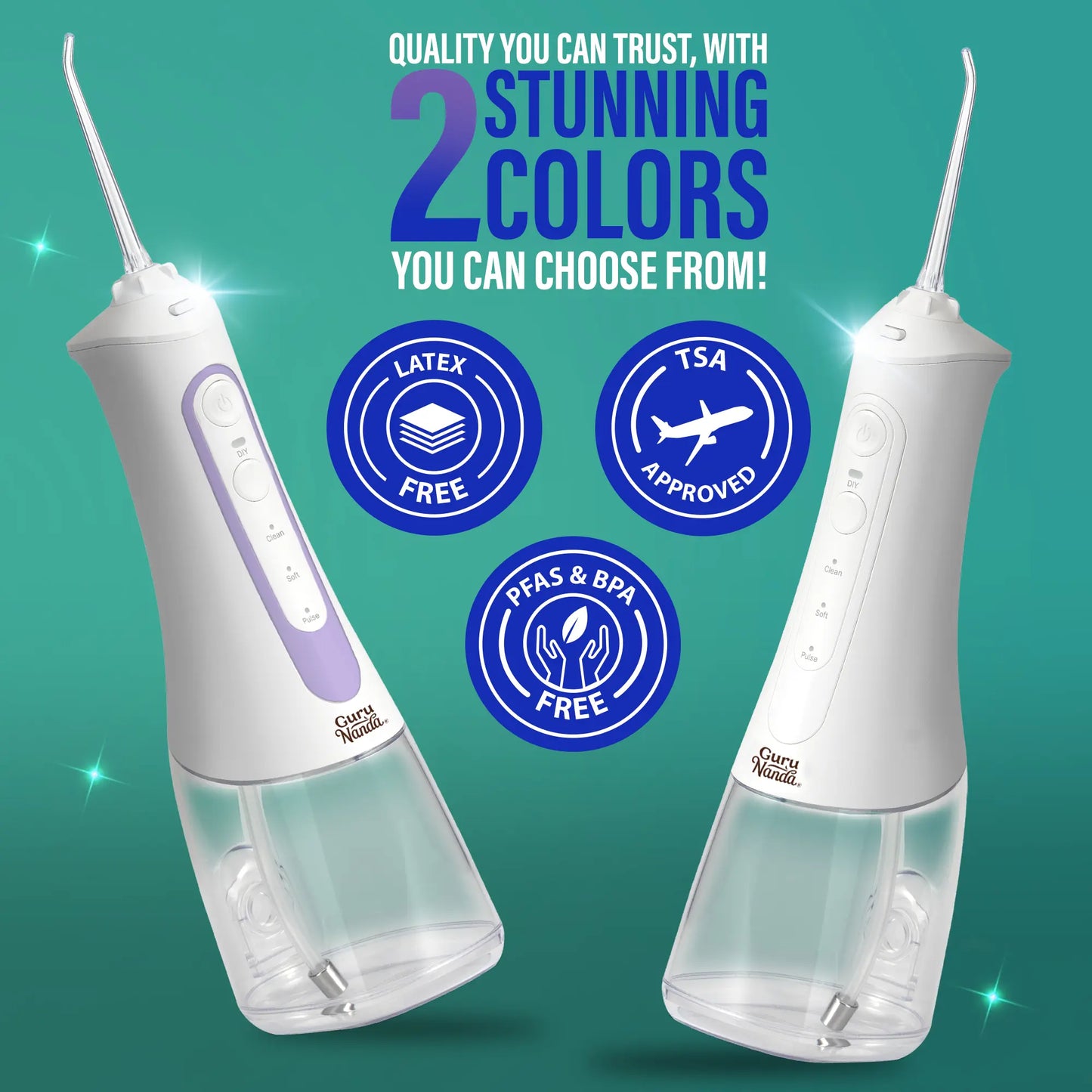 Gurunanda Water Dental Flosser 2.0 XL, 4 Flossing Modes, Cordless & Portable with Smart Timer for Deep Cleaning, 380 Ml