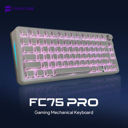 FURYCUBE FC75 Pro Mechanical Creamy Keyboard Wireless with Knob RGB Backlit Tri-Mode 2.4G USB-C Bluetooth Hot Swappable Gasket Structure in 75% Layout, Gaming/Office Keyboard for PC/MAC/LINUX, White&Green, Gift, Dealsforyoudays