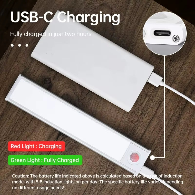 LED Motion Sensor Light Night Light Wireless USB under Cabinet Light for Kitchen Cabinet Bedroom Wardrobe Sensor Indoor Lighting
