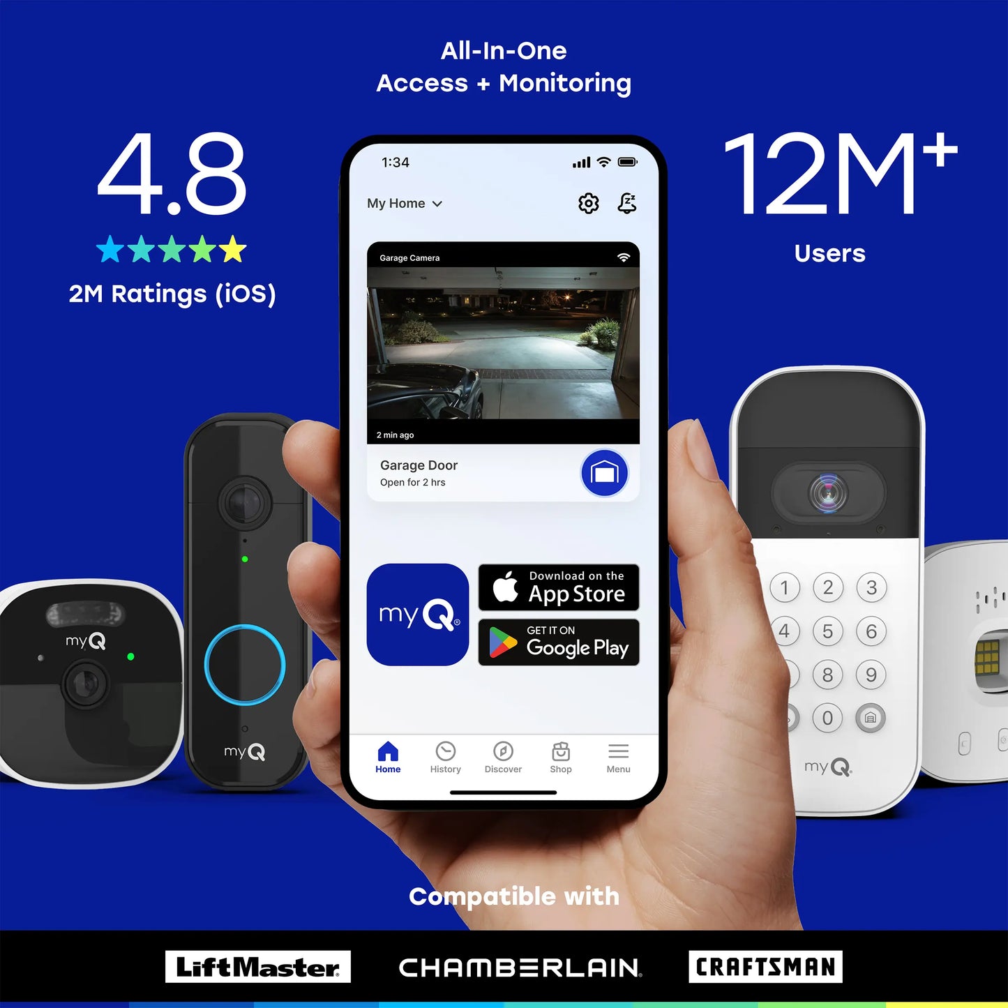 Myq Video Doorbell | 2K Camera, Battery/Wired, Color Night Vision, Live View with 2-Way Talk, Motion Detection & Real-Time Alerts, 150 Deg Wide View, Black