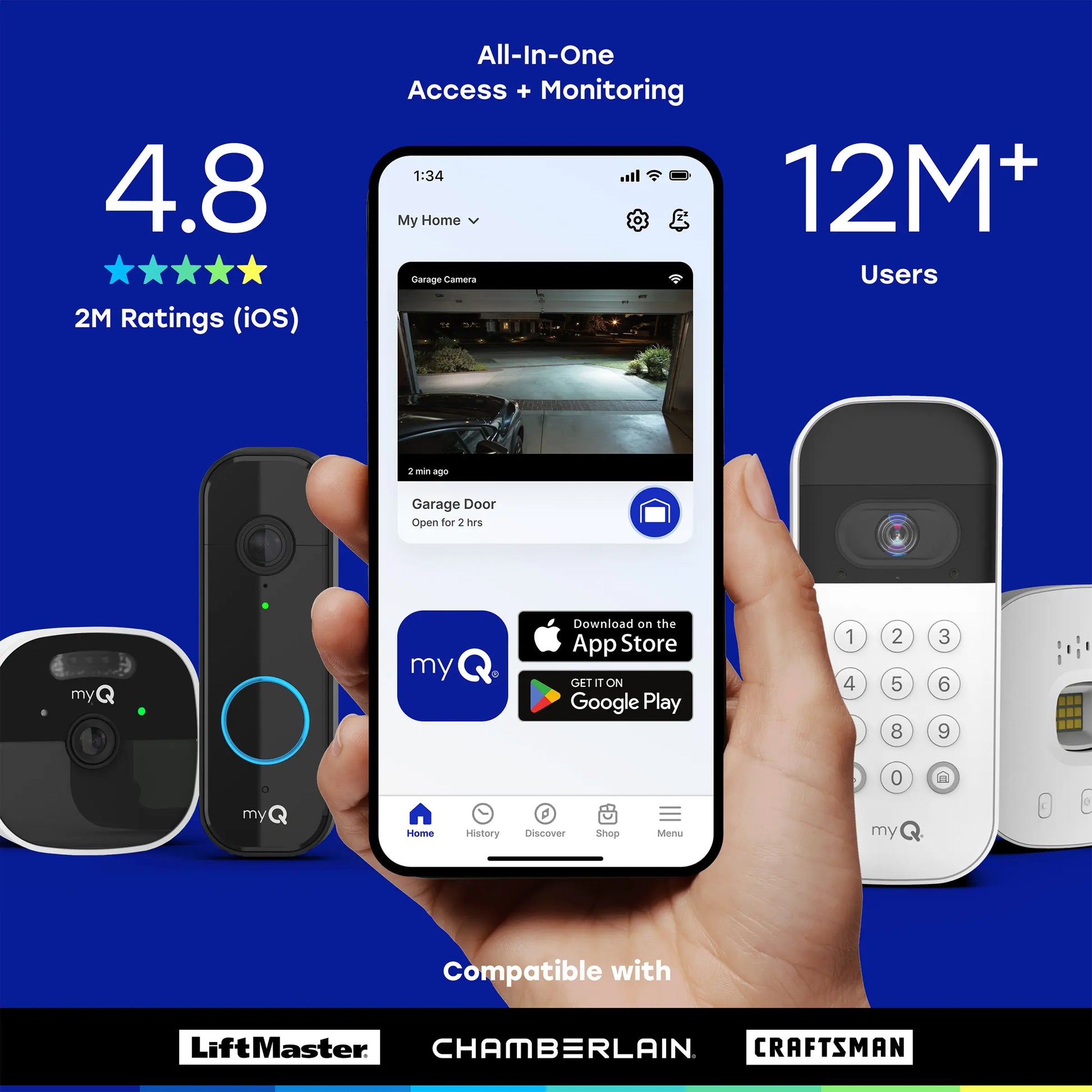Myq Video Doorbell | 2K Camera, Battery/Wired, Color Night Vision, Live View with 2-Way Talk, Motion Detection & Real-Time Alerts, 150 Deg Wide View, Black