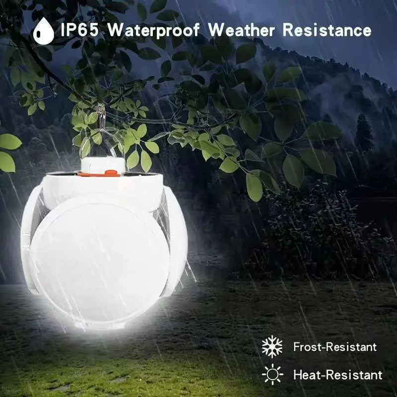 Portable Solar Camping Lantern - Foldable LED Light with Hook, Rechargeable USB Lamp for Home, Office, Tent, Emergency, and Power Outage Lighting