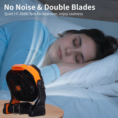 20000Mah Portable Camping Fan - Rechargeable Outdoor Tent Fan with LED Light, USB Port & Hook
