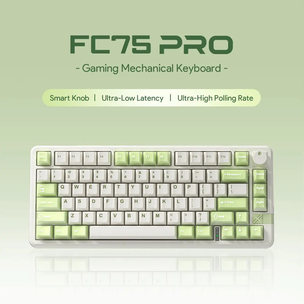 FURYCUBE FC75 Pro Mechanical Creamy Keyboard Wireless with Knob RGB Backlit Tri-Mode 2.4G USB-C Bluetooth Hot Swappable Gasket Structure in 75% Layout, Gaming/Office Keyboard for PC/MAC/LINUX, White&Green, Gift, Dealsforyoudays