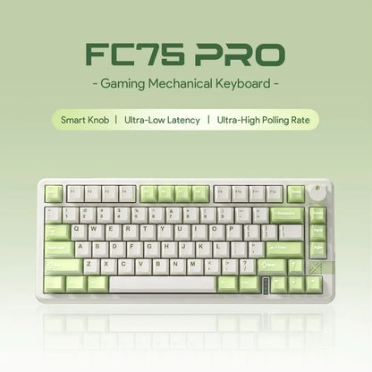 FURYCUBE FC75 Pro Mechanical Creamy Keyboard Wireless with Knob RGB Backlit Tri-Mode 2.4G USB-C Bluetooth Hot Swappable Gasket Structure in 75% Layout, Gaming/Office Keyboard for PC/MAC/LINUX, White&Green, Gift, Dealsforyoudays