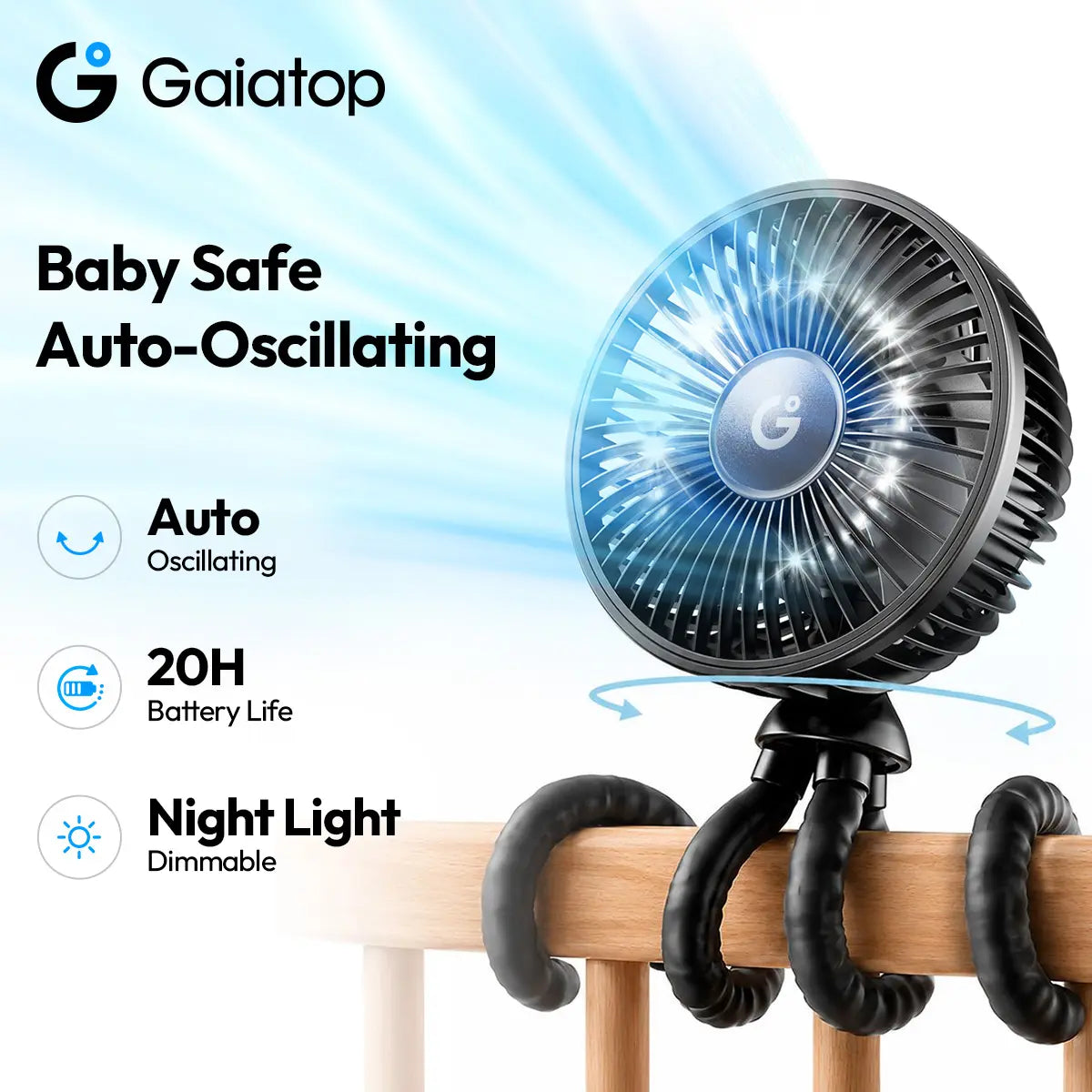 [ Auto-Oscillating | 15H Battery Life] GAIATOP Baby Stroller Fan with Mosquito Repellent, Flexible Octopus Clip-On Fan, Portable Cooling Fan for Travel Accessory, Car Seat & Nursery, Practical Family Gift Summerwins