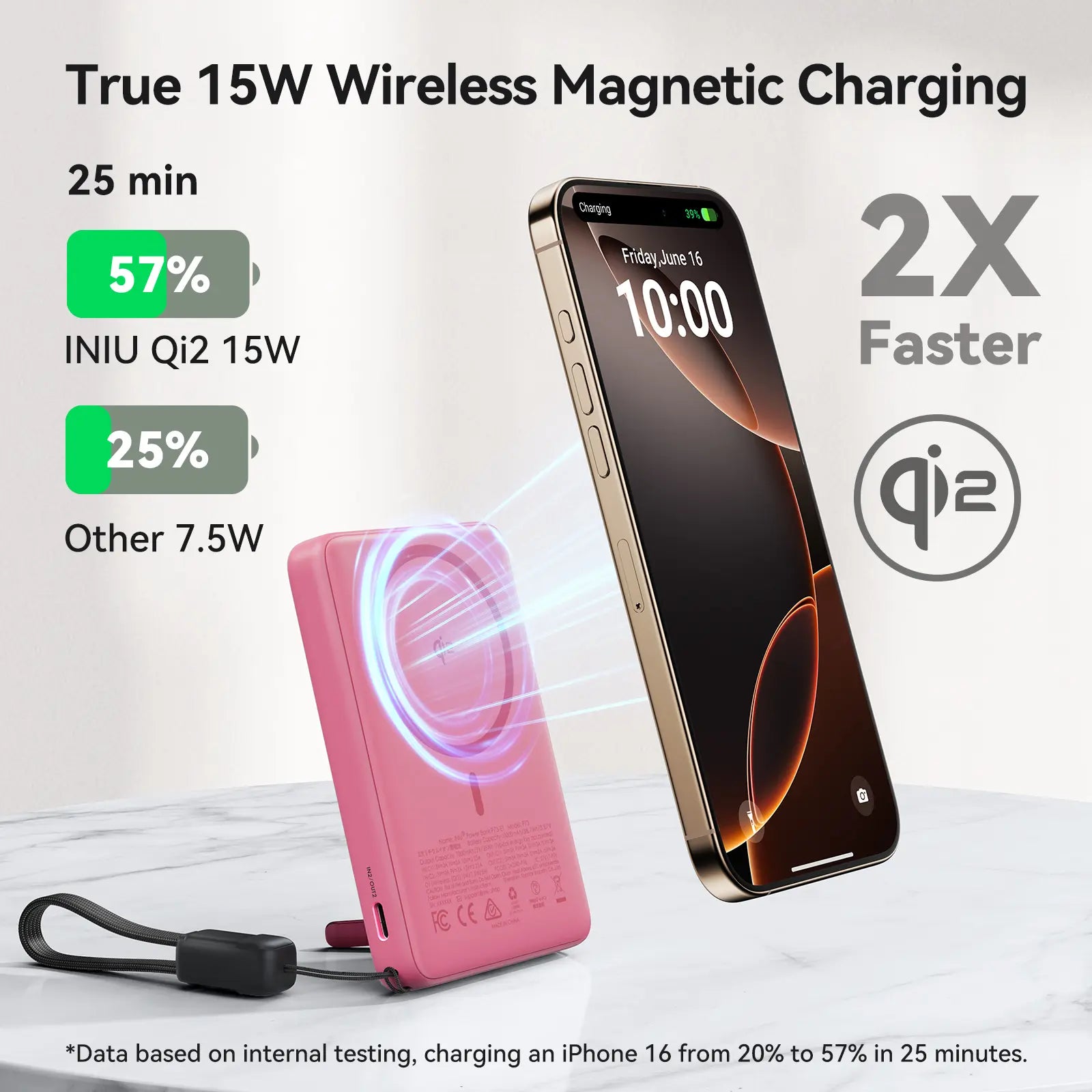 INIU Magfino Qi2 Certified 15W 10000Mah Magnetic Portable Charger with Built-In Foldable Stanｄ, Ultra Slim 45W Fast Charging Power Bank Travel Wireless Metal Battery Pack, Detachable Lanyard USB C Cable Phone Charger for Iphone 17 16 15 14 13 12 Series,Su